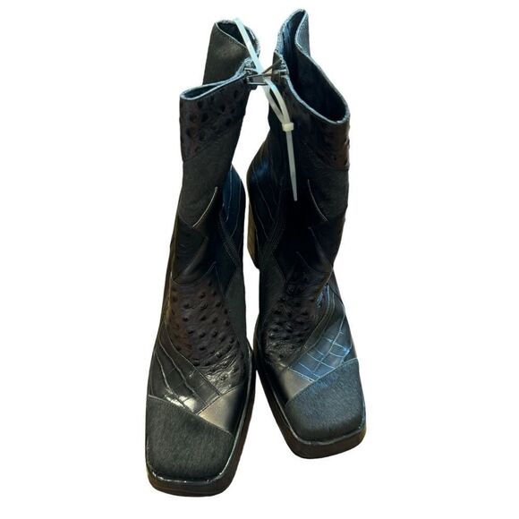 Revolve Jeffrey Campbell Calf Hair Leather Patchwork Maximal Lo Platform Bootie - Picture 8 of 12